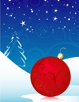 Red Swirly Christmas Ornament Winter Background, Easy-edit file