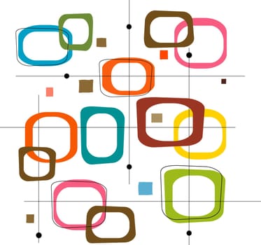 Retro Colorful Squares (Vector) Spot illustration of stylish, retro-looking squares. Easy-edit layered vector file--No transparencies or strokes!
