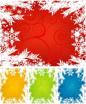 Snowflakes Winter Background in 4 different colors. Snowflakes on separate layer. Flexible, easy-edit file