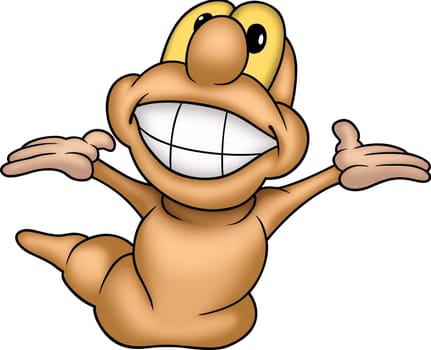 Wormling 02 very big smiling - High detailed and coloured illustration  Big smiling wormling