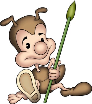 Little Ant 03 with spear - High detailed and coloured illustration