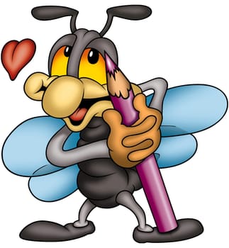 Housefly with crayon - High detailed and coloured cartoon illustration