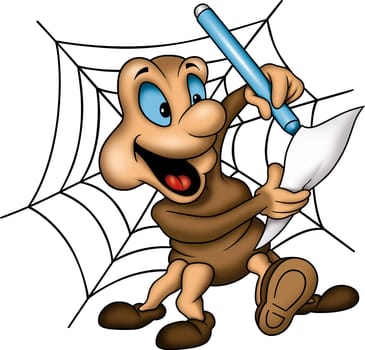 Spider 10 with pencil - High detailed and coloured illustration - Spider painter