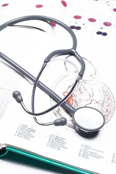 Stethoscope on a medical book isolated on white