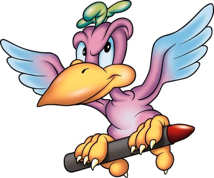 Parrot 09 as flying painter with crayon - High detailed and coloured illustration