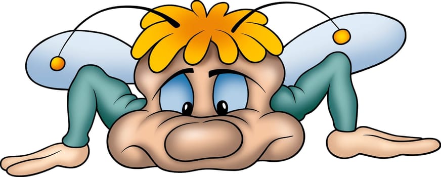Little Bee 02 - High detailed and coloured illustration - Laying little bee