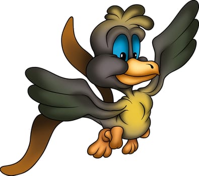 Flying bird 08 - High detailed and coloured illustration - Dark green flying bird