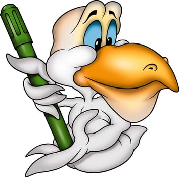 Pelican and marker - High detailed and coloured illustration