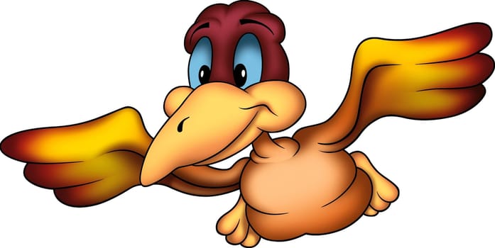 Flying bird 07 - High detailed and coloured illustration - Orange flying parrot