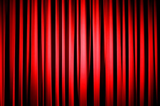 Red Theater Curtain with the Spotlight Centered