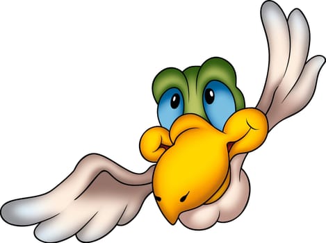 Flying bird 17 - High detailed and coloured illustration - Flying & smiling parrot