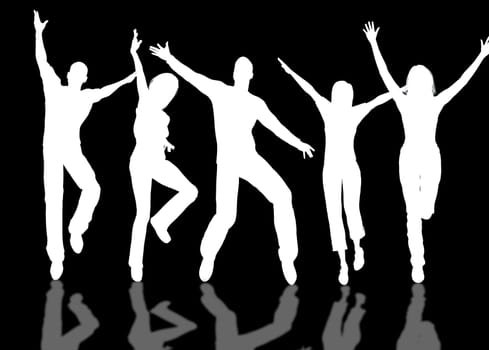 A people group jumping and dancing for happiness