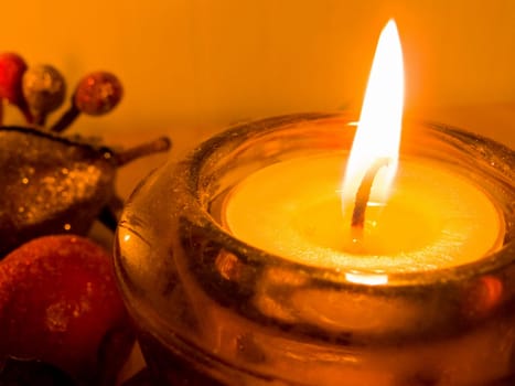 Candle with fall decorations