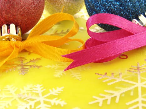 still life with colorful christmas decorations