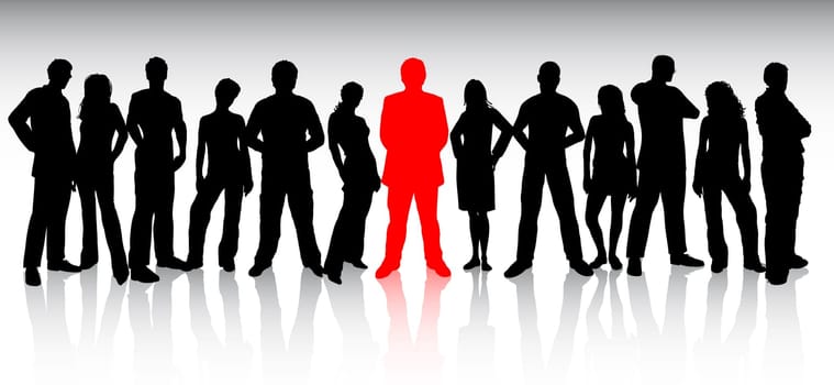 Crowd of people with one person standing out