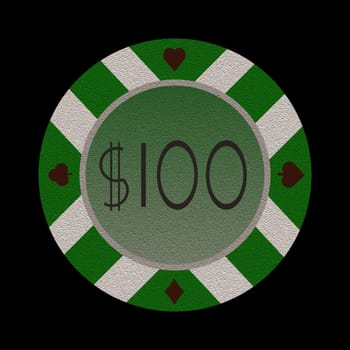 Closeup detail of isolated casino chip on black background