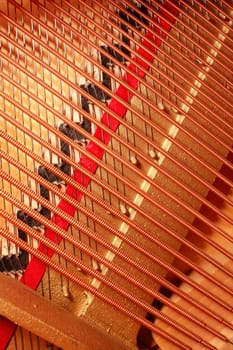 Detail of open piano with strings