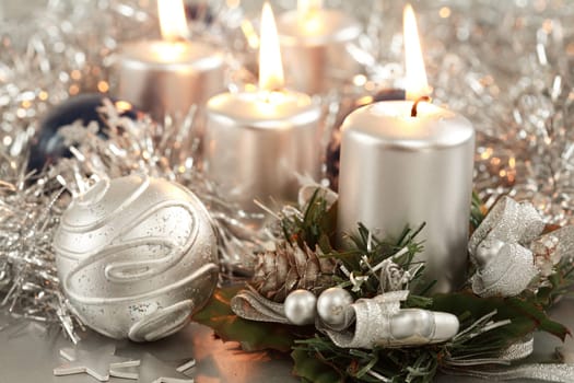 Beautiful Christmas candles in silver tone