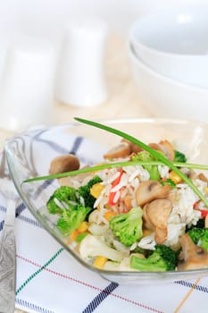 Healthy food, rice salad with vegetables