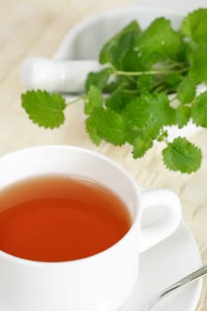 Cup of mint tea with mint