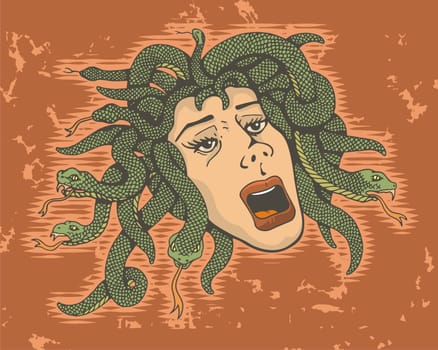 Head of Medusa, a Greek mythology gorgon killed by Perseus.  The vector version is a fully editable EPS 8 file, compressed in a zip file. No gradients or transparencies. Can be scaled to any size without loss of quality.