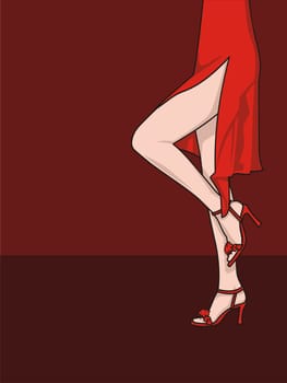 Illustration of a woman in a red dress.  The vector version is a fully editable EPS 8 file, compressed in a zip file. No gradients or transparencies. Can be scaled to any size without loss of quality.