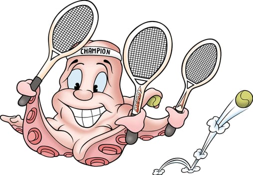 Octopus 08 tenis - High detailed and coloured cartoon illustration