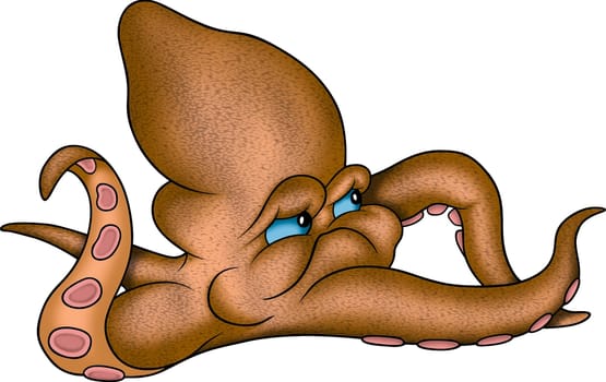 Octopus 05 - High detailed and coloured cartoon illustration - Orange
