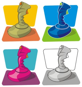 Illustration of joystick in four color versions.  The vector version is a fully editable EPS 8 file, compressed in a zip file. No gradients or transparencies. Can be scaled to any size without loss of quality.