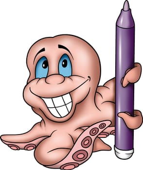 Octopus 07 - Octopus as painter with violet crayon