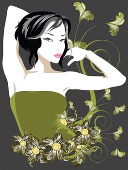 floral elements with fancy lady
