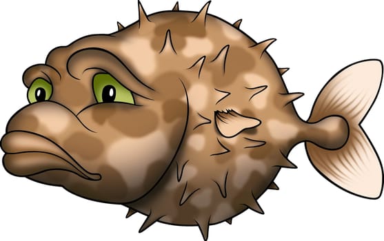 Fish 23 - High detailed illustration - Thoughtful porcupine fish