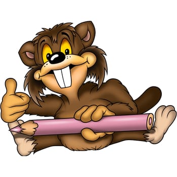 Castor with crayon - High detailed and coloured illustration