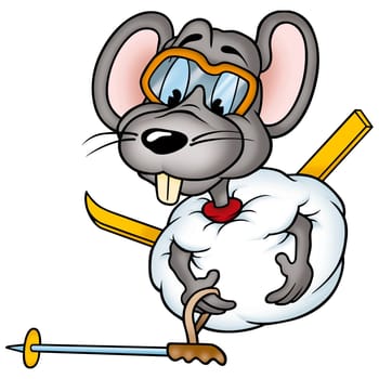Mouse 02 skier - High detailed and coloured illustration