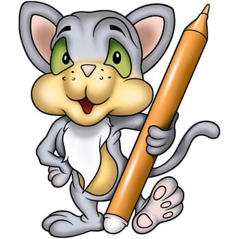 Cat 15 with marker - High detailed and coloured illustration - Cat painter