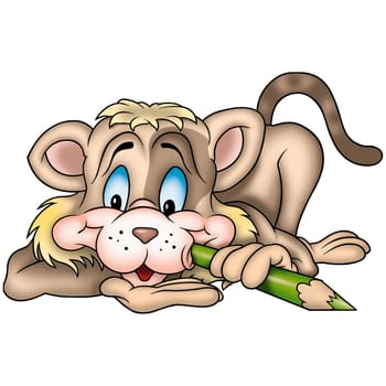 Cat 10 with pencil - High detailed and coloured illustration - Cat painter