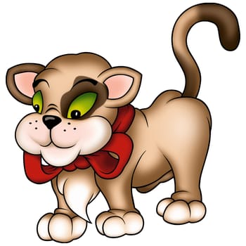 Cat 17 - High detailed and coloured illustration - Sweet cat with ribbon