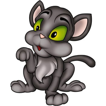 Kitten Black - High detailed and coloured illustration - Black kitten