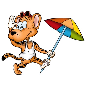 Leopard 09 - High detailed and coloured illustration - Leopard with umbrella