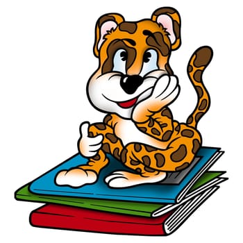 Leopard 10 - High detailed and coloured illustration - Leopard as school-boy