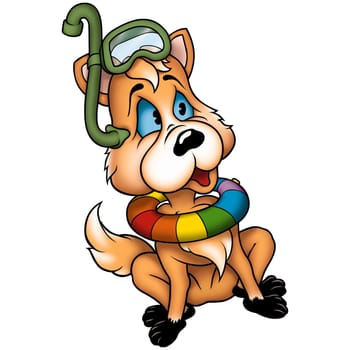 Dog-fox diver - High detailed and coloured illustration