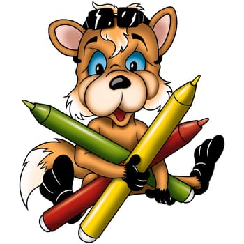Fox cub 03 with markers - High detailed and coloured illustration