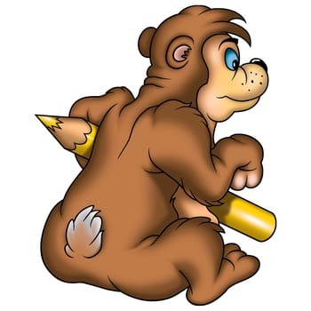Teddy Bear 06 with pencil - High detailed and coloured illustration - Bear painter