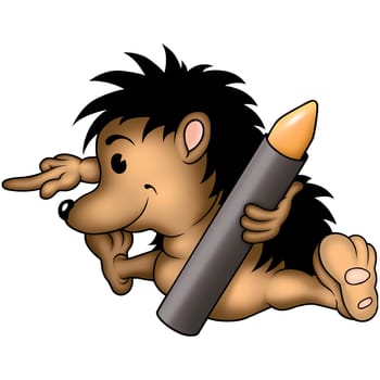 Hedgehog 11 with wax-crayon - High detailed and coloured illustration