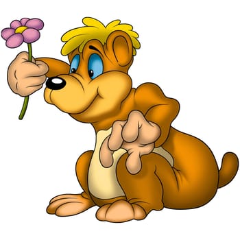 Teddy Bear 10 with flower - High detailed and coloured illustration