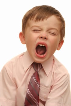Emotions of the boy which loudly shouts