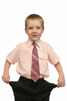 The nice boy in a suit with empty pockets