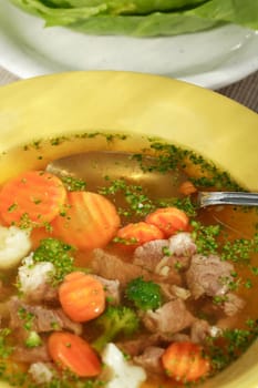 Delicious vegetable soup with meat