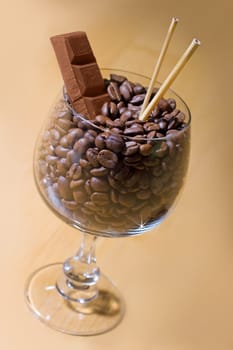 cofee in the glass and chocolate