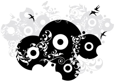 abstract ornamental design with birds and circles